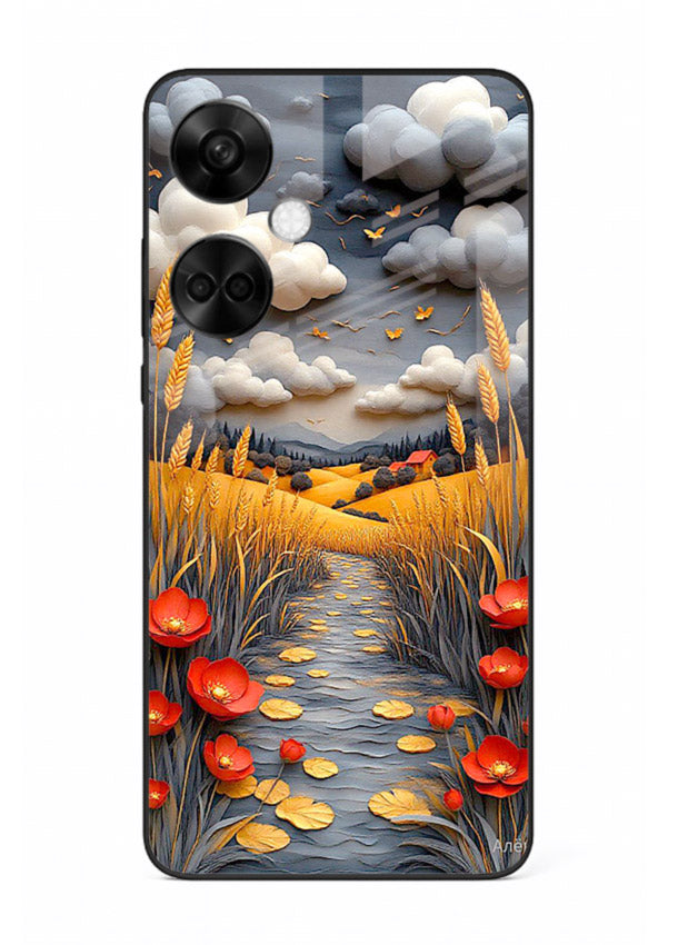 Golden Wheat Storm dramatic wheat field artwork OnePlus Nord CE3 glass back cover