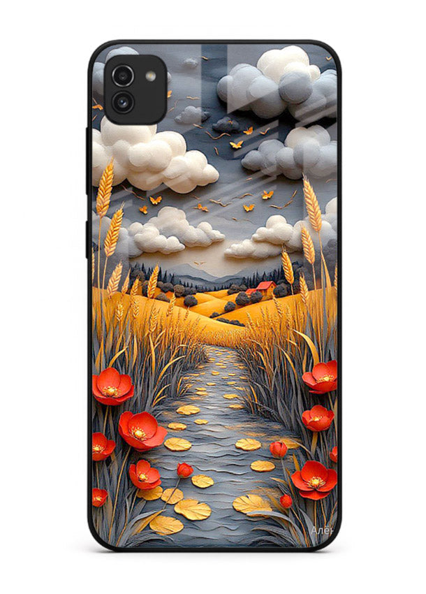 Golden Wheat Storm dramatic wheat field artwork Samsung A03 glass back cover