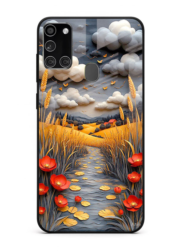 Golden Wheat Storm dramatic wheat field artwork Samsung A21s glass back cover