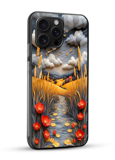Golden Wheat Storm dramatic wheat field artwork glossy vibrant premium glass back cover - Angle Side
