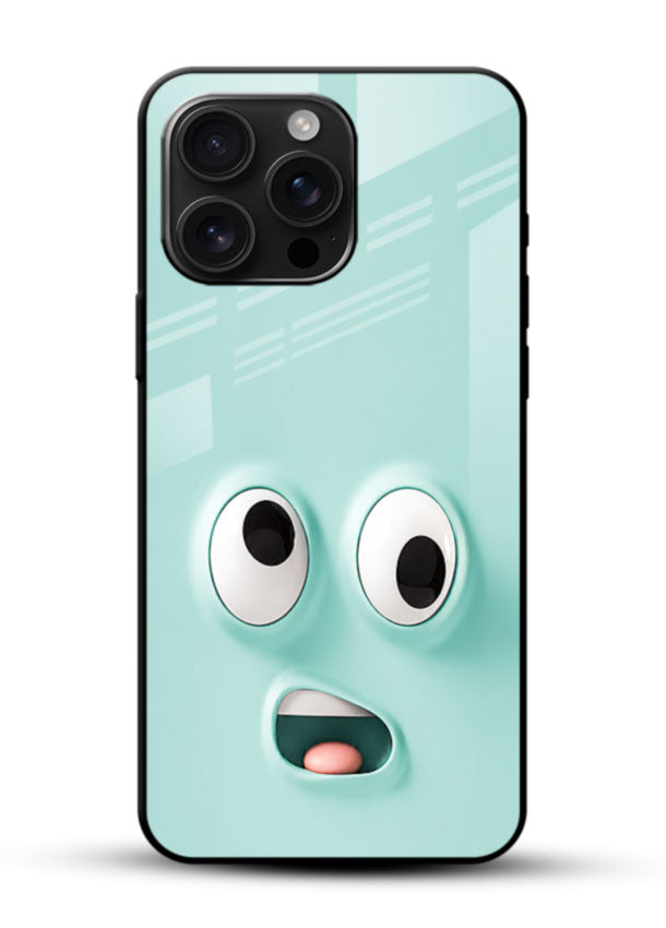 Googly Eyes Face glass back cover with mint green googly-eyed face design - 1