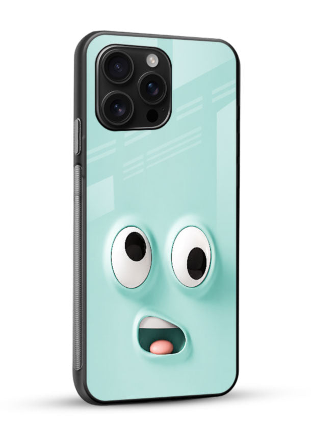 Googly Eyes Face glass back cover with mint green googly-eyed face design - 2