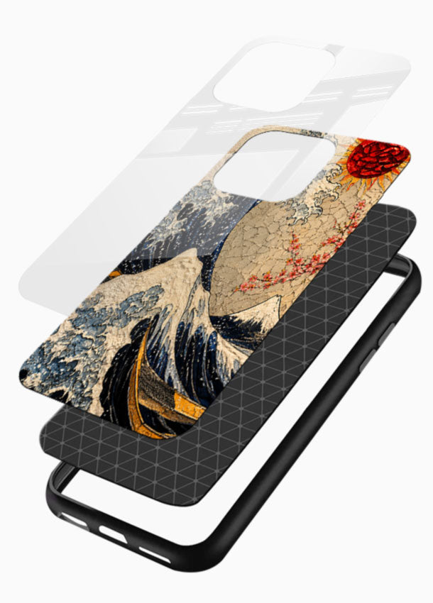 Great Wave Art glass back cover with ocean wave and sun design - 3