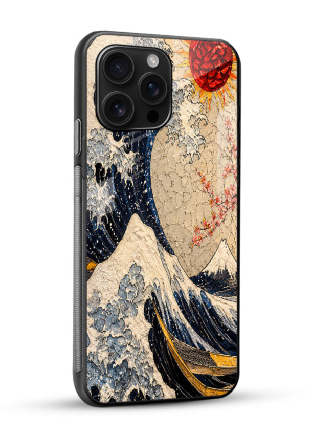 Great Wave Art glass back cover with ocean wave and sun design - 2