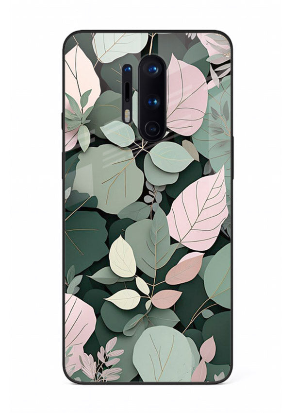 Green leaf artwork on OnePlus 8 Pro glass back cover with natural flowing details.