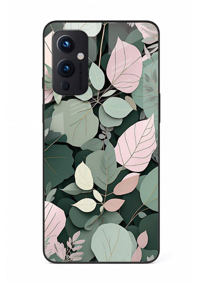 Green leaf artwork on OnePlus 9 Pro glass back cover with natural flowing details.