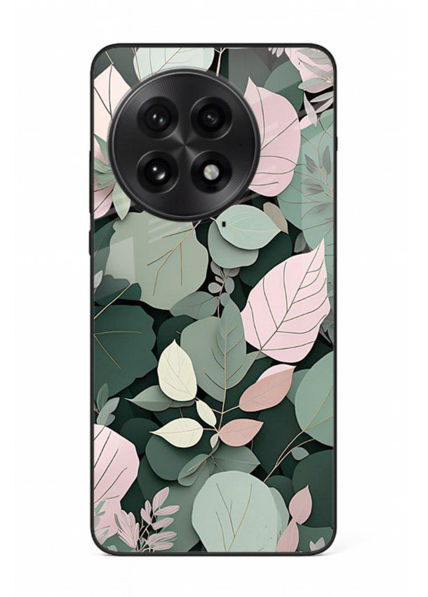 Green leaf artwork on OnePlus 13 glass back cover with natural flowing details.