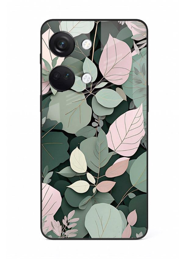Green leaf artwork on OnePlus Nord 3 glass back cover with natural flowing details.