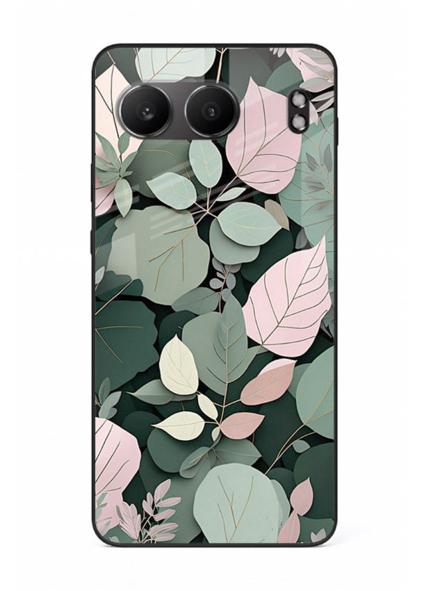 Green leaf artwork on OnePlus Nord 4 glass back cover with natural flowing details.