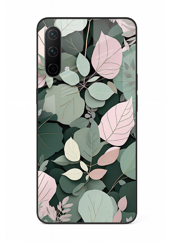 Green leaf artwork on OnePlus Nord CE 5G glass back cover with natural flowing details.