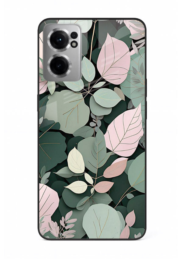 Green leaf artwork on OnePlus Nord CE2 5G glass back cover with natural flowing details.
