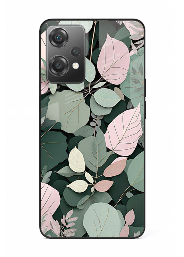 Green leaf artwork on OnePlus Nord CE2 Lite 5G glass back cover with natural flowing details.