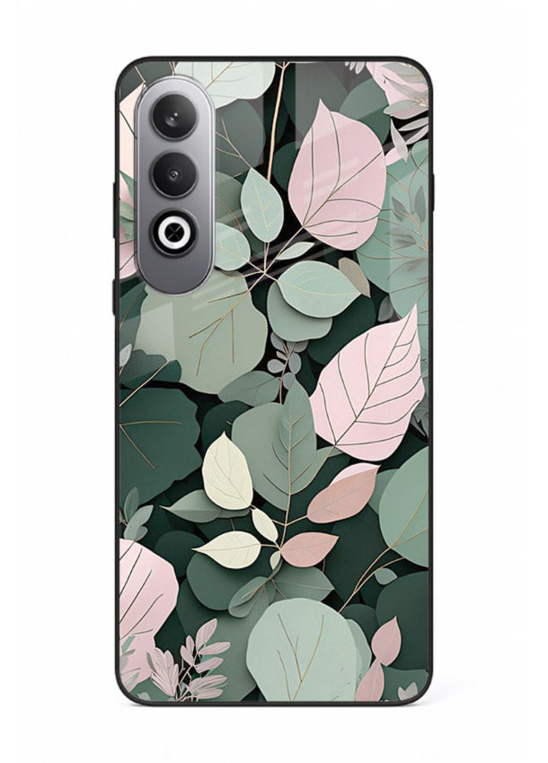 Green leaf artwork on OnePlus Nord CE4 glass back cover with natural flowing details.