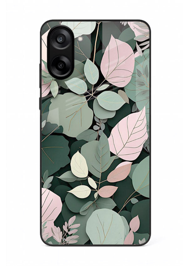 Green leaf artwork on OnePlus Nord CE5 glass back cover with natural flowing details.