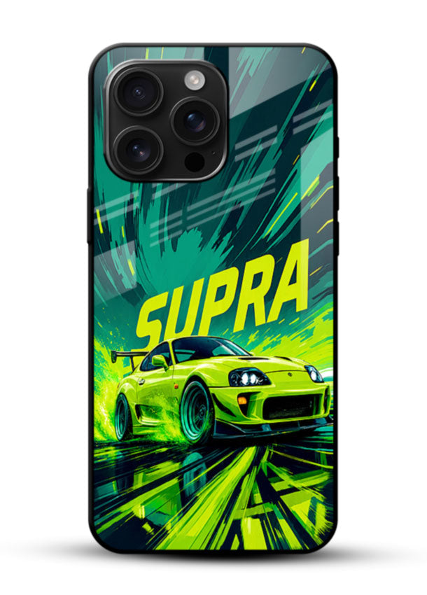 Green Supra Racer glass back cover with neon green Toyota Supra design - 1
