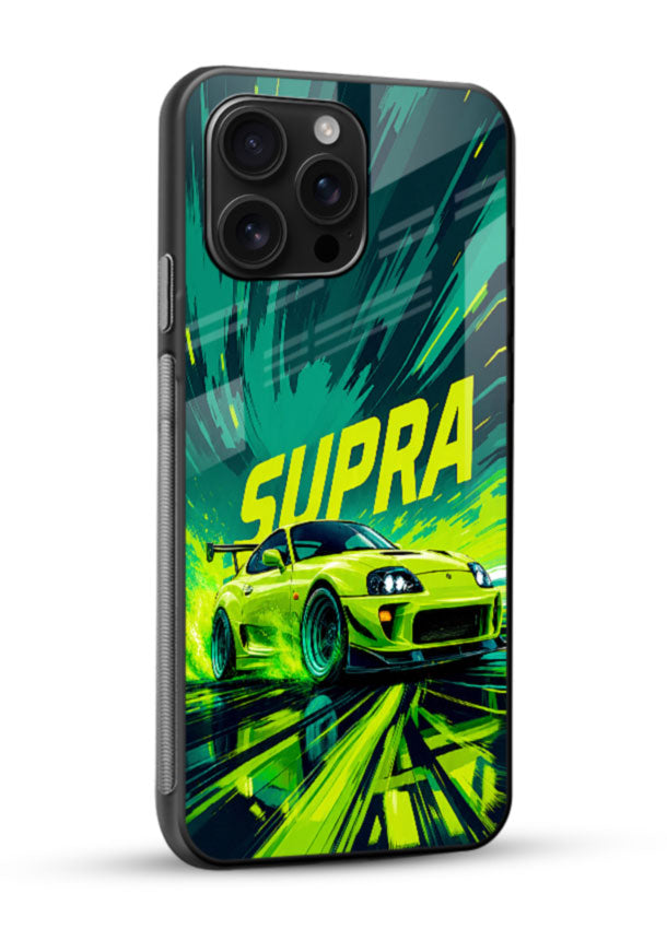 Green Supra Racer glass back cover with neon green Toyota Supra design - 2
