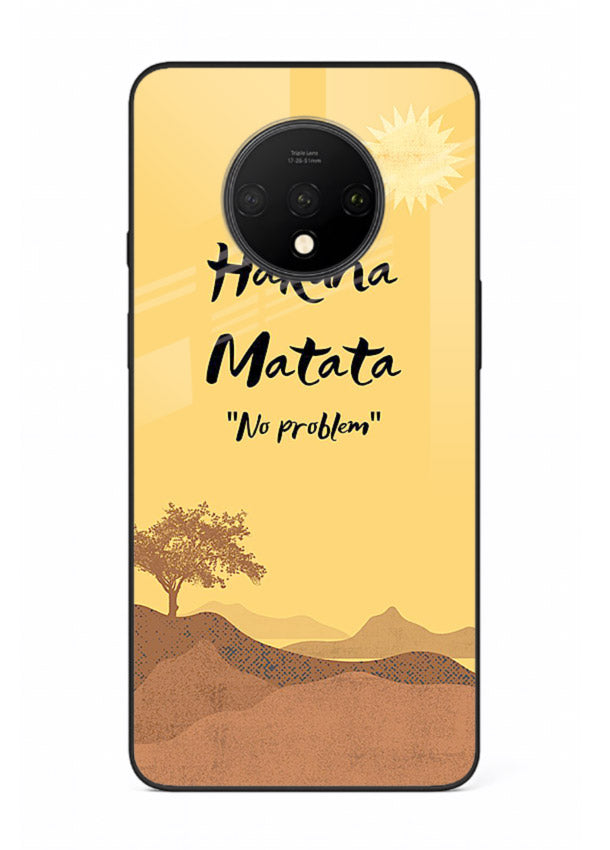 Warm sunset carefree message printed on OnePlus 7T glass back cover with bright tones.
