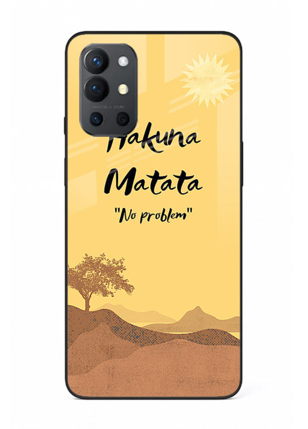 Warm sunset carefree message printed on OnePlus 9R glass back cover with bright tones.