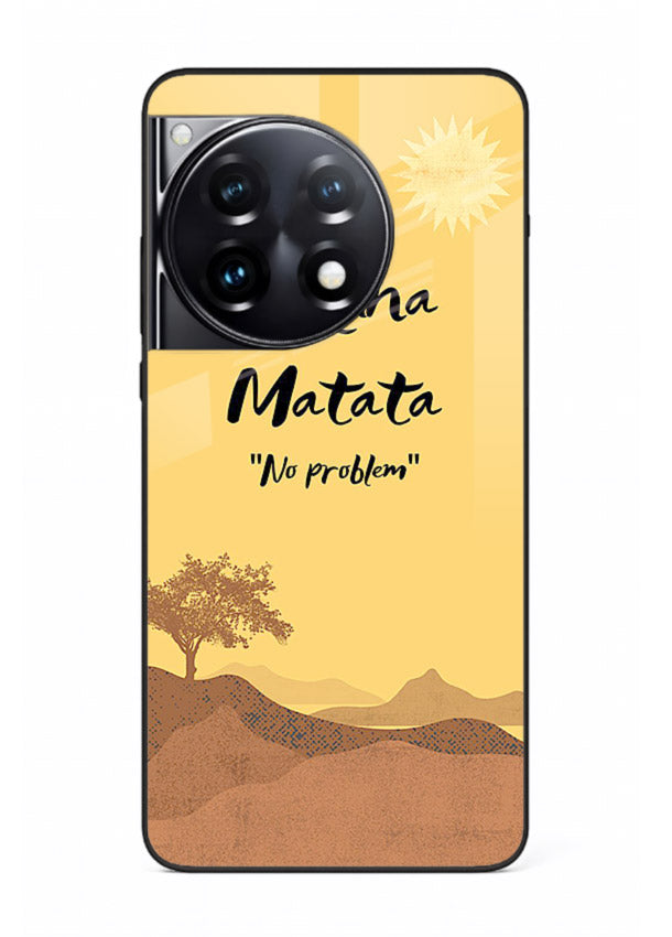 Warm sunset carefree message printed on OnePlus 12R glass back cover with bright tones.