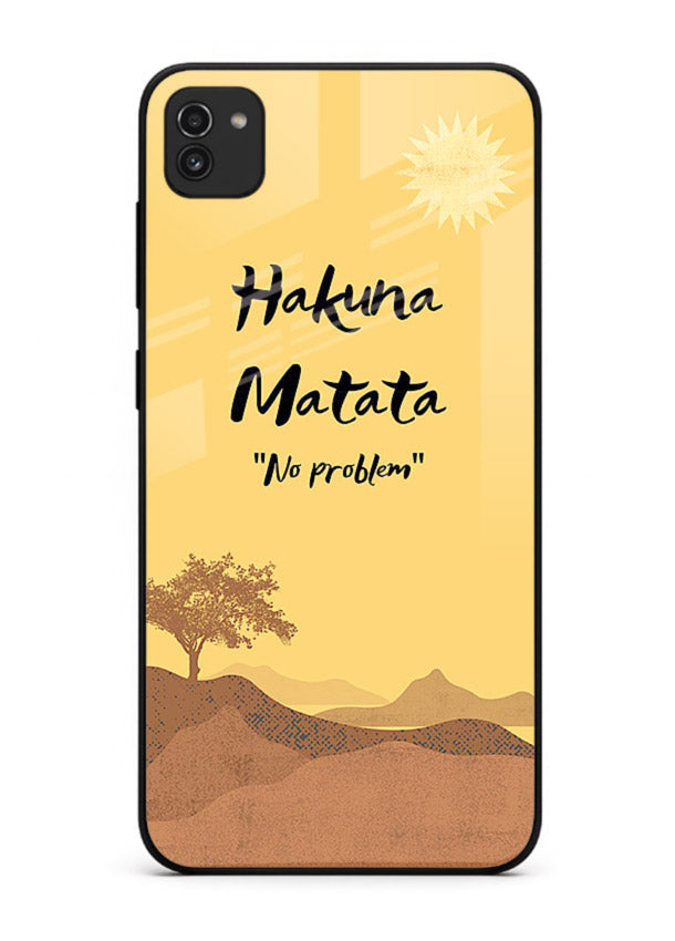 Warm sunset carefree message printed on Samsung A03 glass back cover with bright tones.