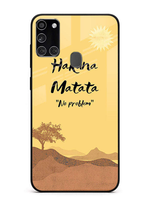 Warm sunset carefree message printed on Samsung A21s glass back cover with bright tones.