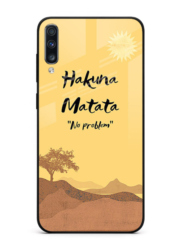 Warm sunset carefree message printed on Samsung A70 glass back cover with bright tones.