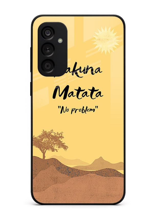 Warm sunset carefree message printed on Samsung F54 5G glass back cover with bright tones.