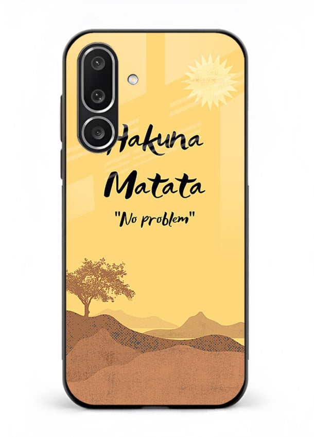 Warm sunset carefree message printed on Samsung M36 5G glass back cover with bright tones.