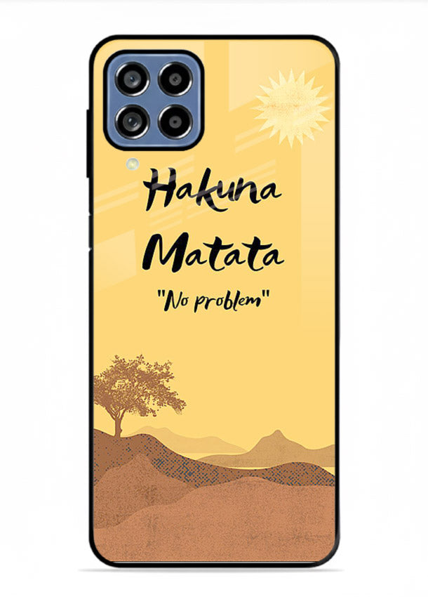 Warm sunset carefree message printed on Samsung M53 5G glass back cover with bright tones.