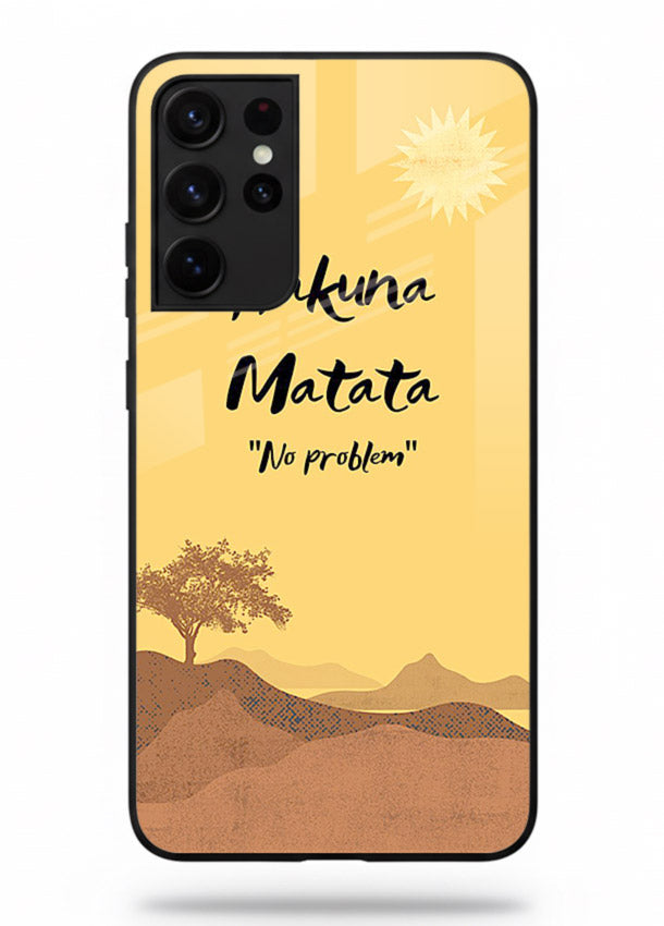 Warm sunset carefree message printed on Samsung S21 Ultra glass back cover with bright tones.