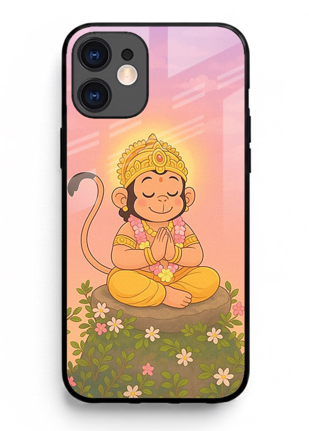 Cute Baby Hanuman art iphone 11 devotional glass back cover cartoon style