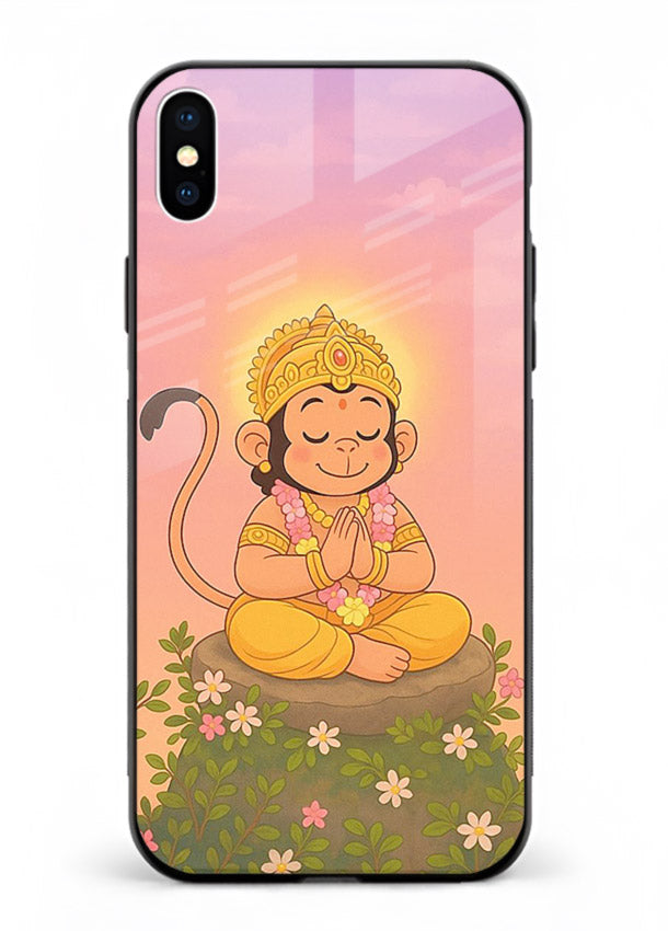 Cute Baby Hanuman art iphone xs max devotional glass back cover cartoon style