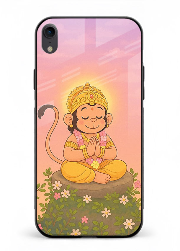 Cute Baby Hanuman art iphone xr devotional glass back cover cartoon style