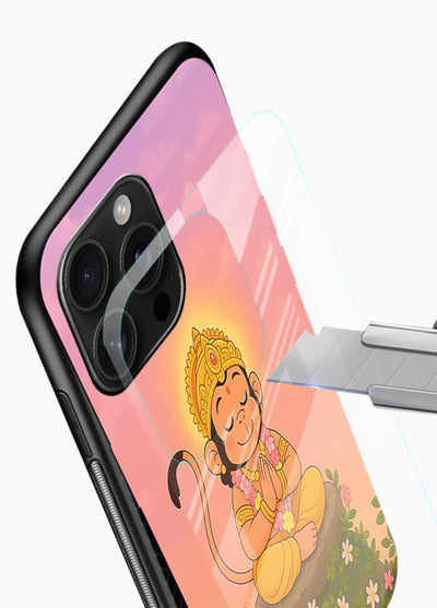 Cute Baby Hanuman art glossy vibrant premium devotional glass back cover cartoon style - Angle Blade
