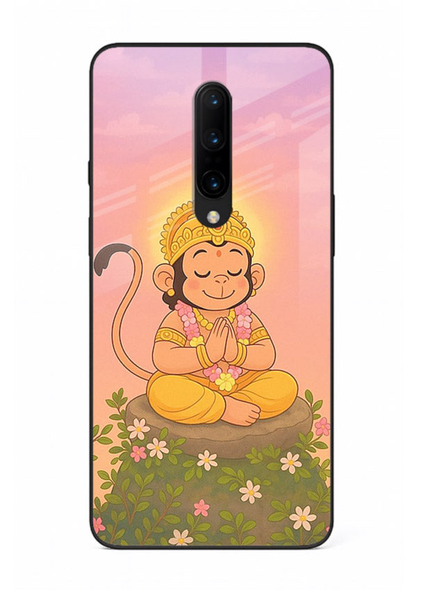 Cute Baby Hanuman art OnePlus 7T Pro devotional glass back cover cartoon style
