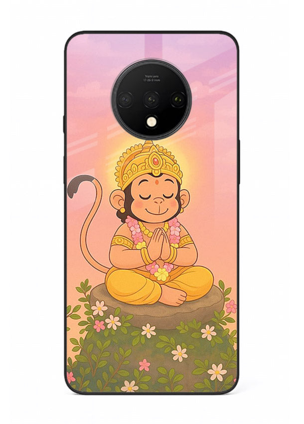 Cute Baby Hanuman art OnePlus 7T devotional glass back cover cartoon style