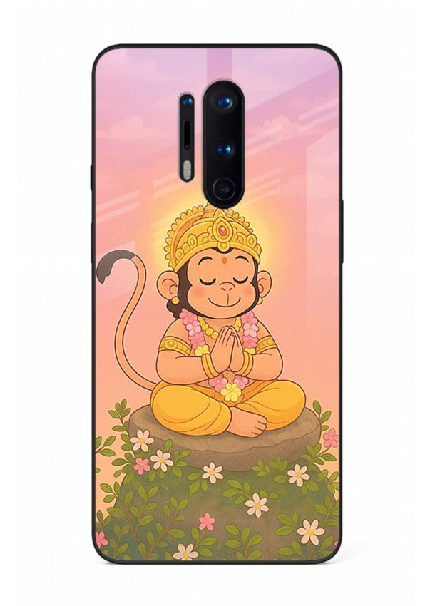 Cute Baby Hanuman art OnePlus 8 Pro devotional glass back cover cartoon style