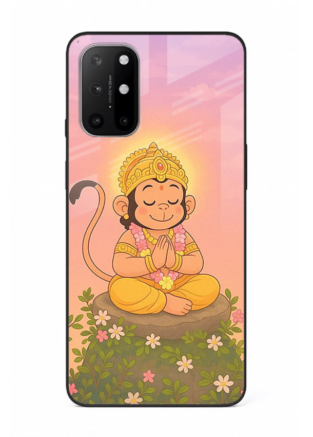 Cute Baby Hanuman art OnePlus 8T devotional glass back cover cartoon style