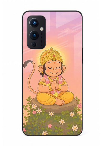 Cute Baby Hanuman art OnePlus 9 Pro devotional glass back cover cartoon style