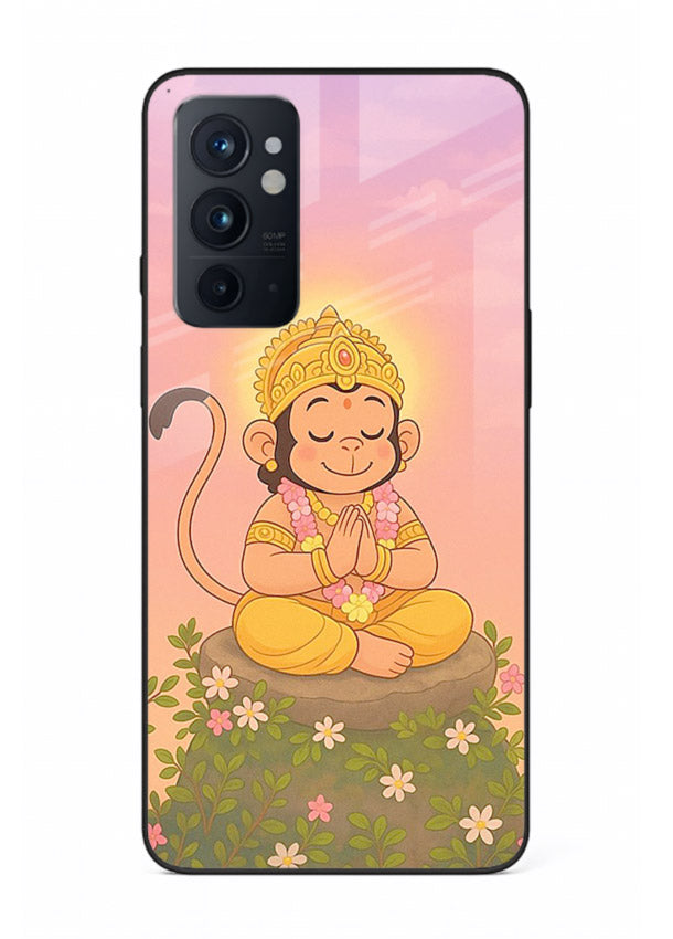 Cute Baby Hanuman art OnePlus 9RT devotional glass back cover cartoon style