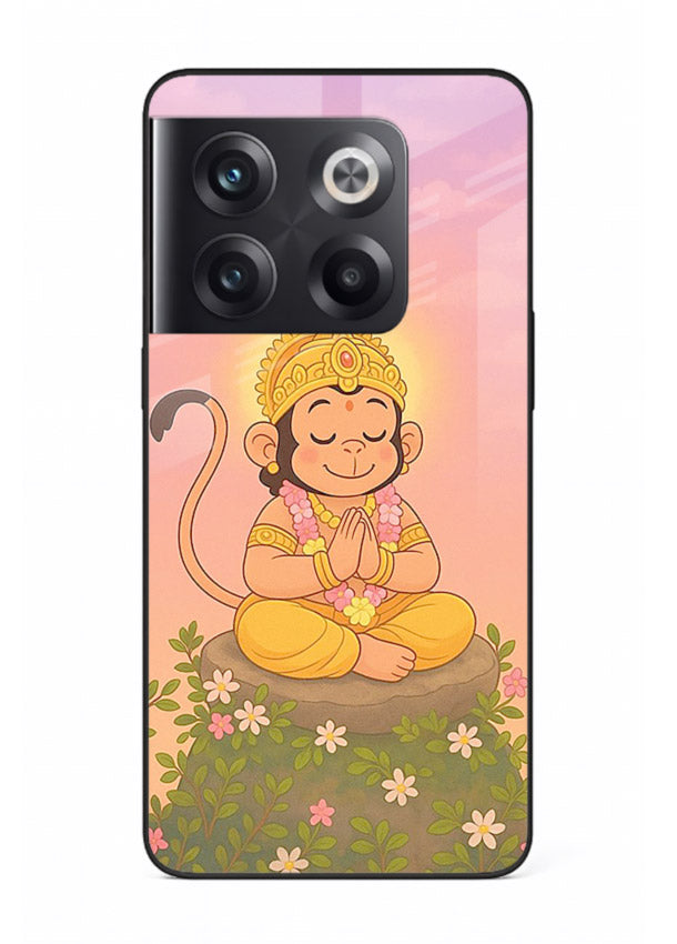 Cute Baby Hanuman art OnePlus 10T devotional glass back cover cartoon style