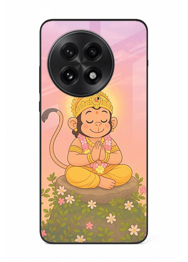 Cute Baby Hanuman art OnePlus 13 devotional glass back cover cartoon style