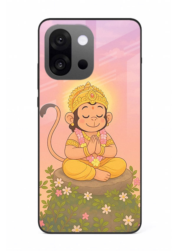 Cute Baby Hanuman art OnePlus 13s devotional glass back cover cartoon style