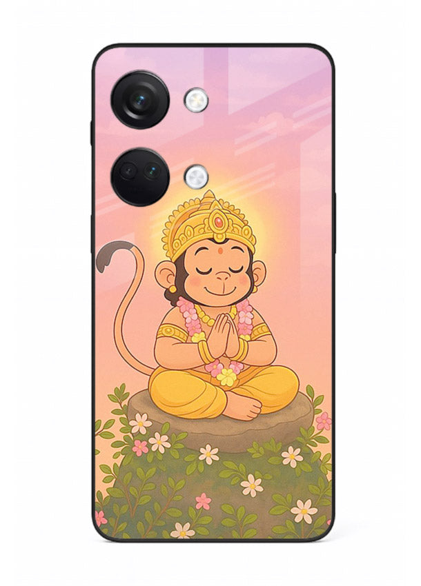 Cute Baby Hanuman art OnePlus Nord 3 devotional glass back cover cartoon style