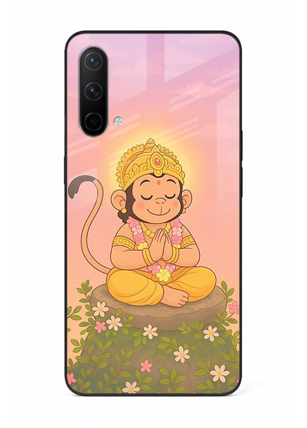 Cute Baby Hanuman art OnePlus Nord CE 5G devotional glass back cover cartoon style