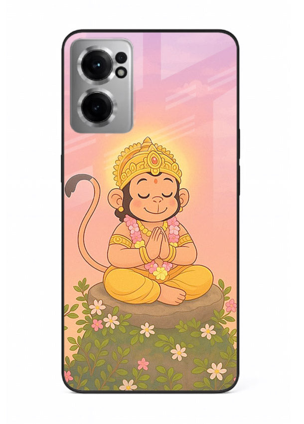 Cute Baby Hanuman art OnePlus Nord CE2 5G devotional glass back cover cartoon style