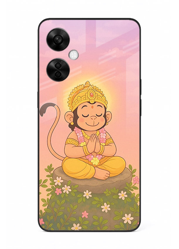 Cute Baby Hanuman art OnePlus Nord CE3 Lite devotional glass back cover cartoon style