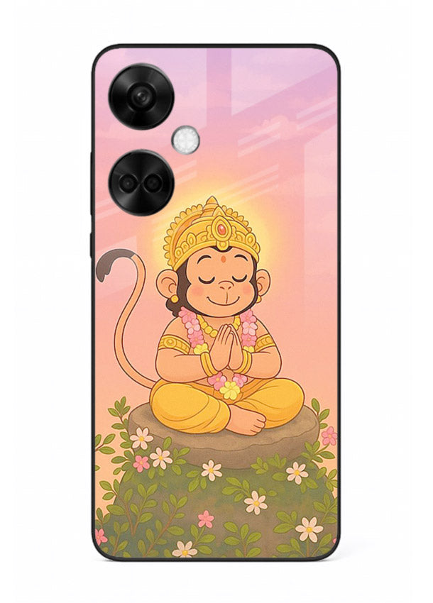 Cute Baby Hanuman art OnePlus Nord CE3 devotional glass back cover cartoon style