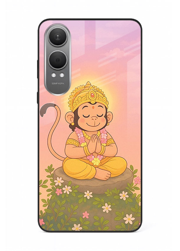 Cute Baby Hanuman art OnePlus Nord CE4 Lite devotional glass back cover cartoon style