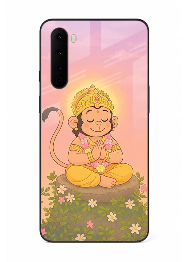 Cute Baby Hanuman art OnePlus Nord devotional glass back cover cartoon style
